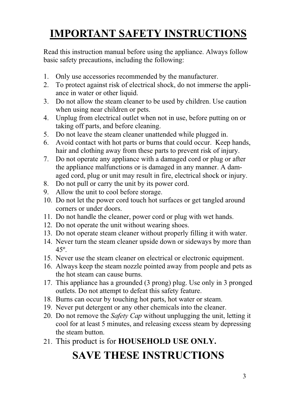 Important safety instructions, Save these instructions | Top Innovations SF-220 User Manual | Page 3 / 12