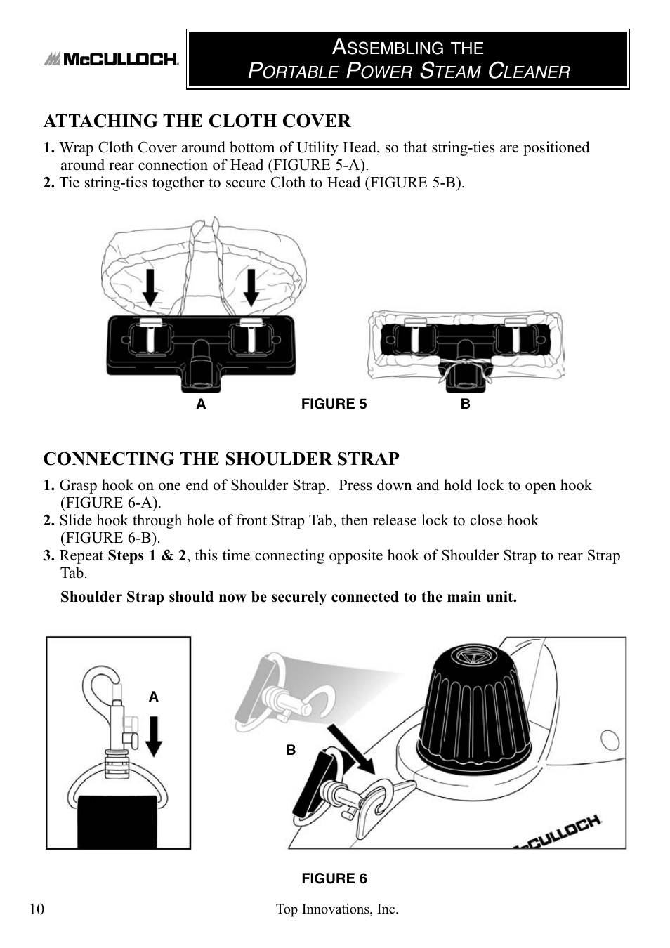 Connecting the shoulder strap, Attaching the cloth cover | Top Innovations MCCULLOCH MC1246 User Manual | Page 10 / 16