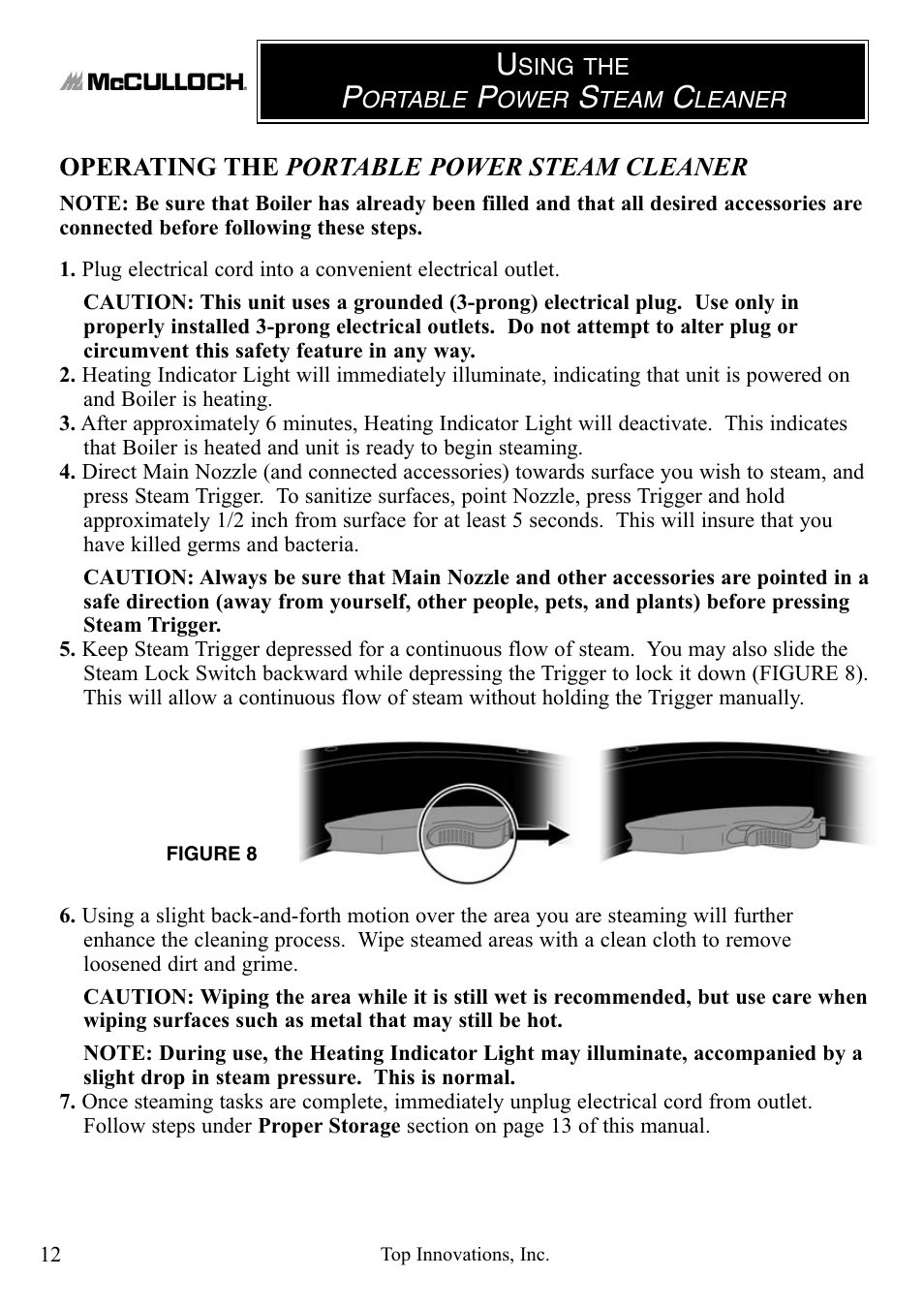 Operating the portable power steam cleaner | Top Innovations MCCULLOCH MC1246 User Manual | Page 12 / 16