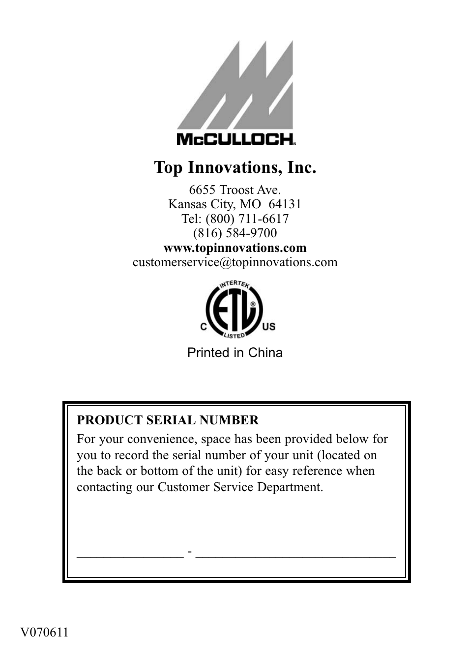 Top innovations, inc | Top Innovations MCCULLOCH MC1246 User Manual | Page 16 / 16