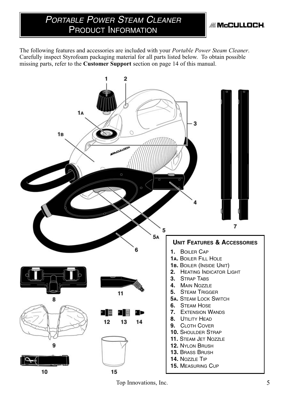 Ortable, Ower, Team | Leaner, Roduct, Nformation | Top Innovations MCCULLOCH MC1246 User Manual | Page 5 / 16
