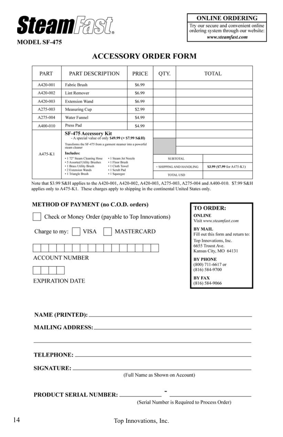 Top Innovations SF-475 User Manual | Page 14 / 16
