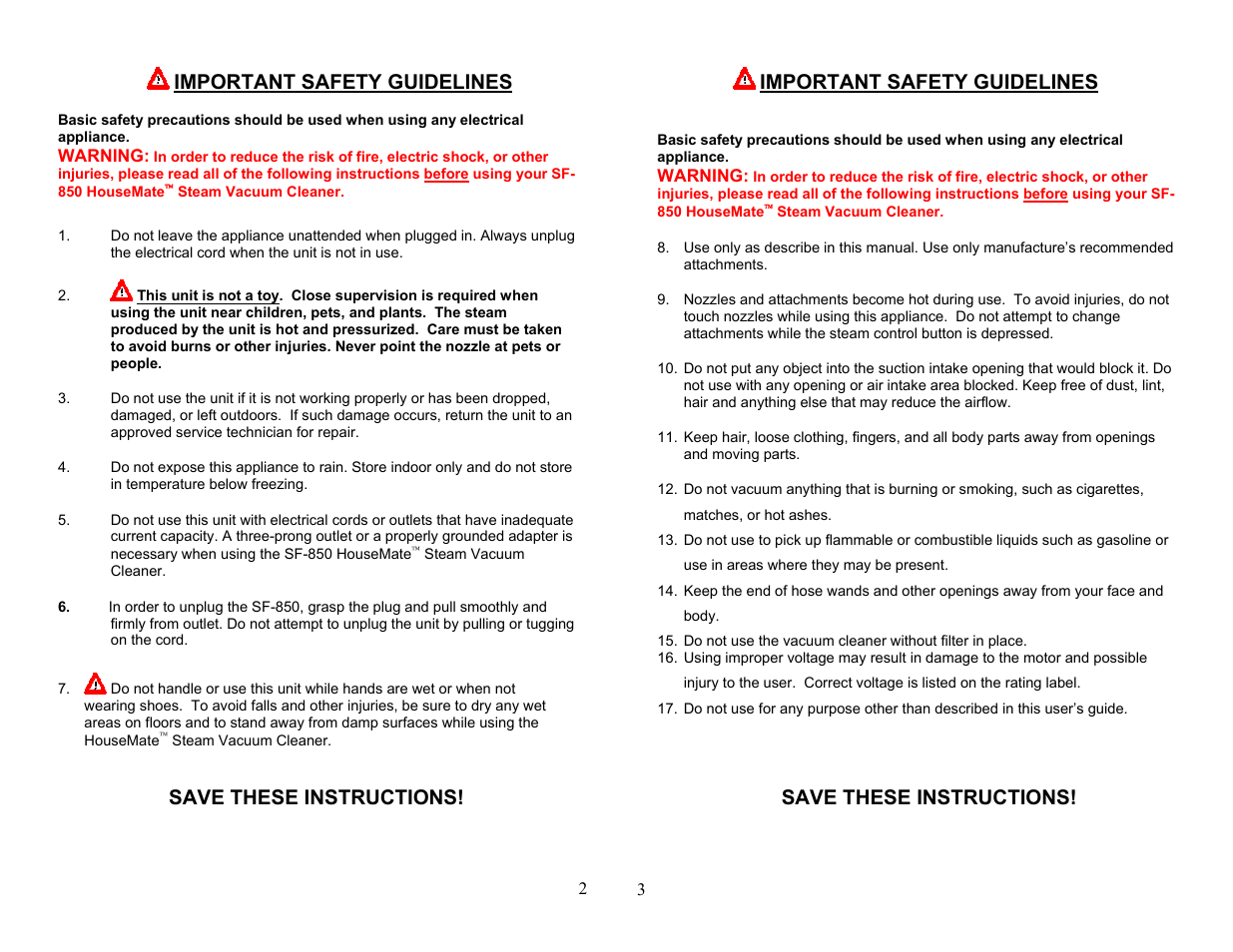 Important safety guidelines, Save these instructions | Top Innovations SF-850 User Manual | Page 2 / 8