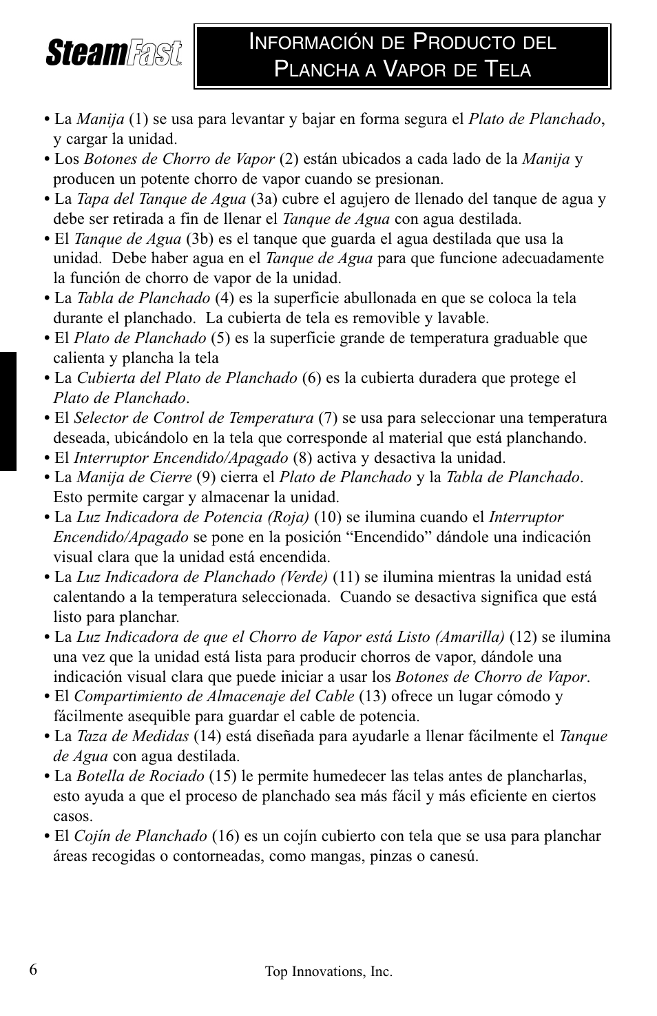 Top Innovations STEAM FAST SP-660 User Manual | Page 18 / 36