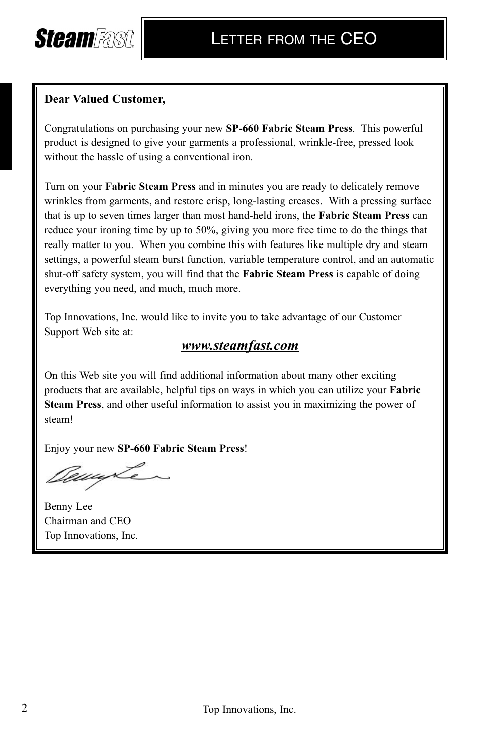 Top Innovations STEAM FAST SP-660 User Manual | Page 2 / 36