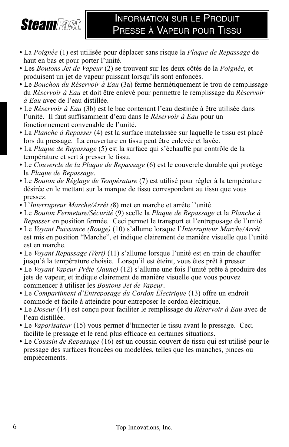 Top Innovations STEAM FAST SP-660 User Manual | Page 30 / 36