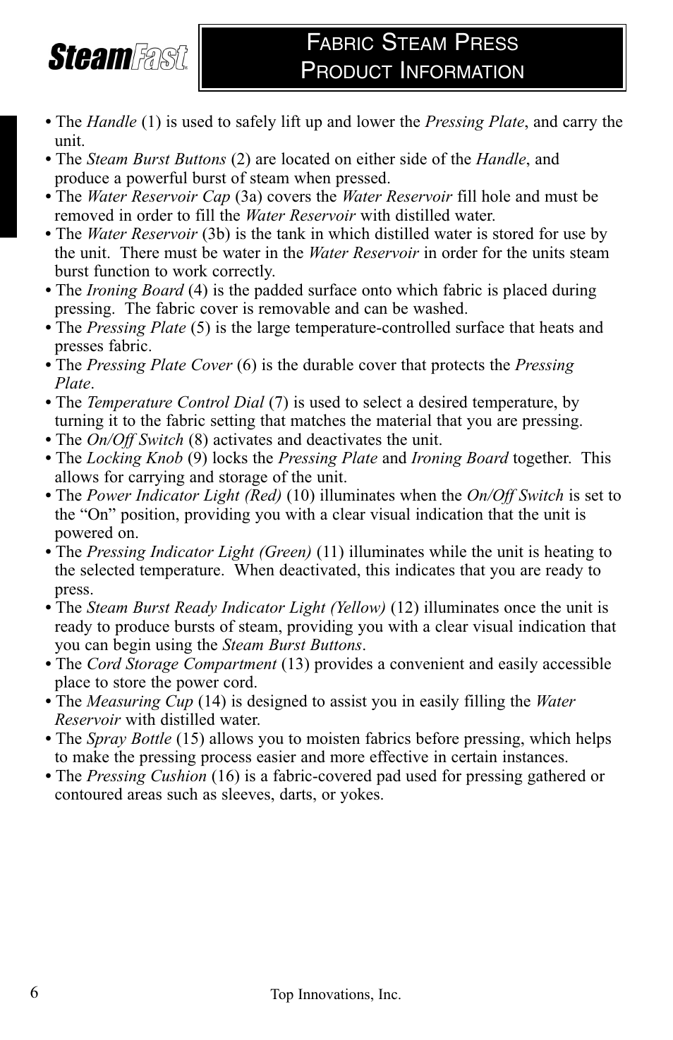 Top Innovations STEAM FAST SP-660 User Manual | Page 6 / 36