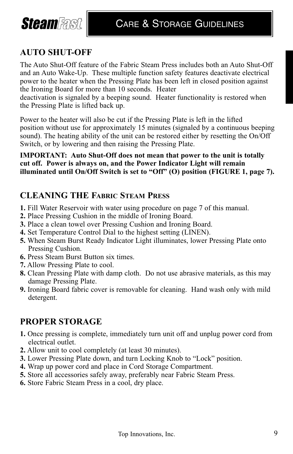 Top Innovations STEAM FAST SP-660 User Manual | Page 9 / 36