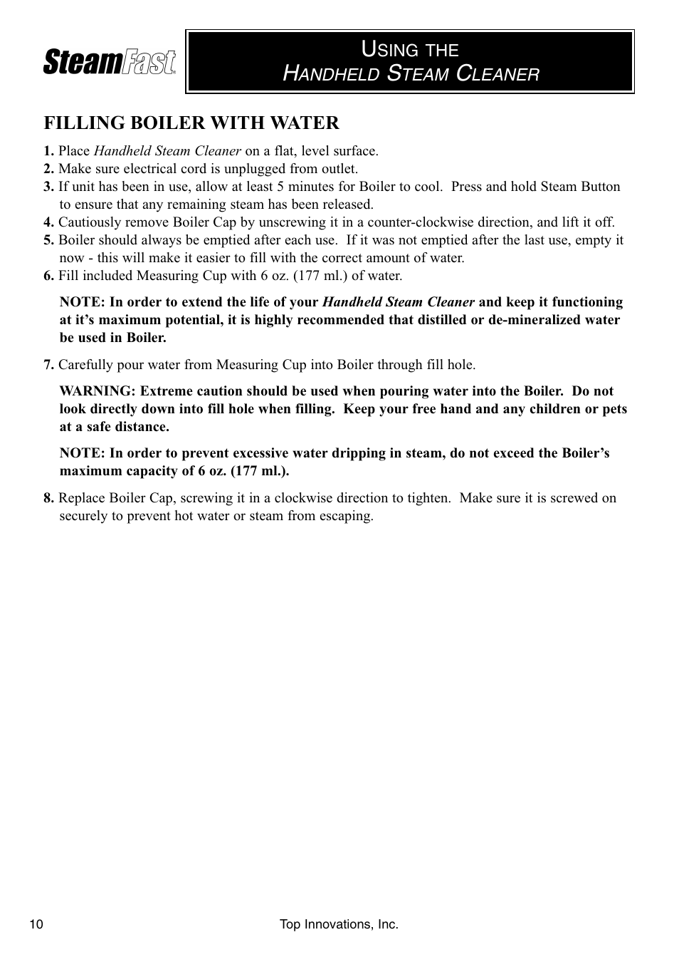 Filling boiler with water | Top Innovations SF-226 User Manual | Page 10 / 16