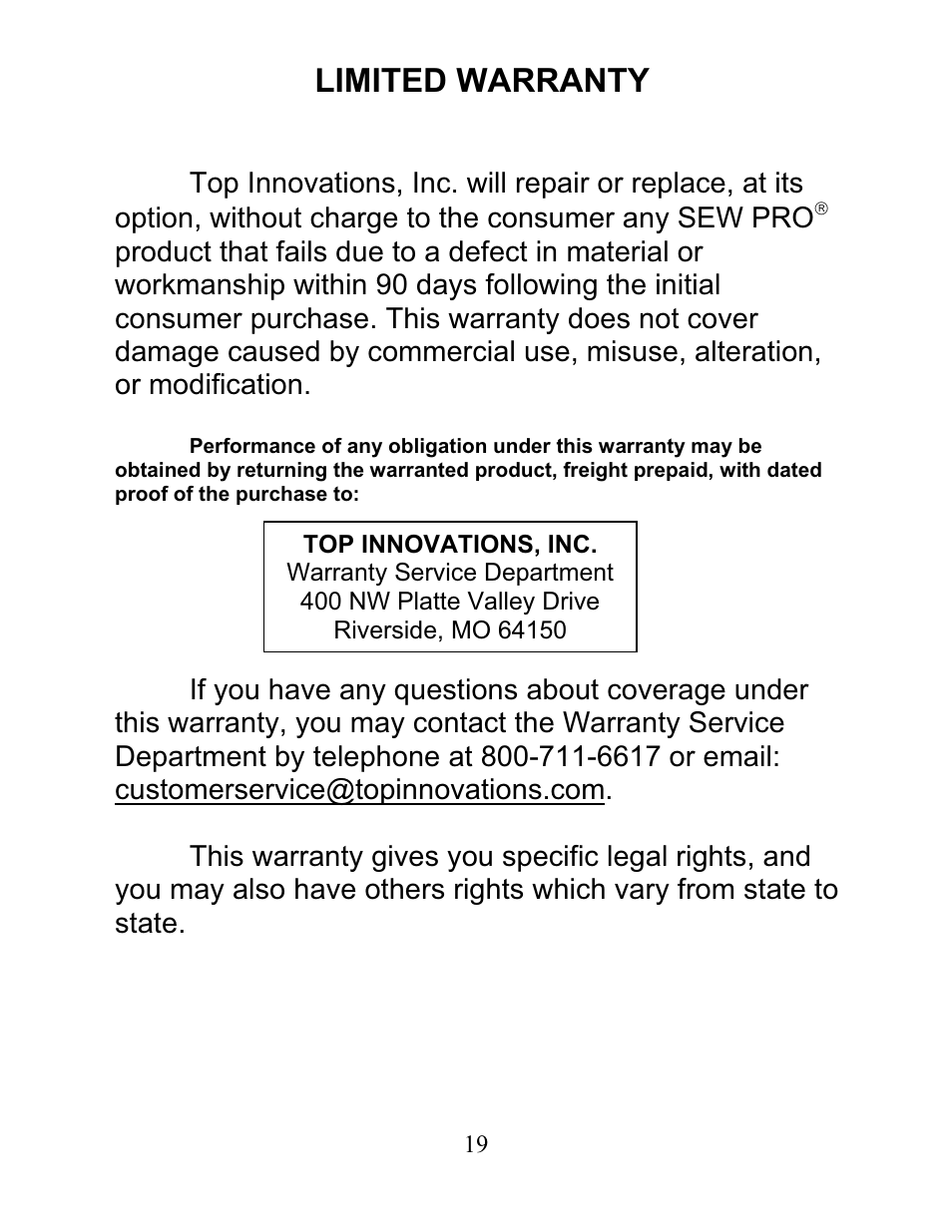 Limited warranty | Top Innovations SP-402 User Manual | Page 19 / 21