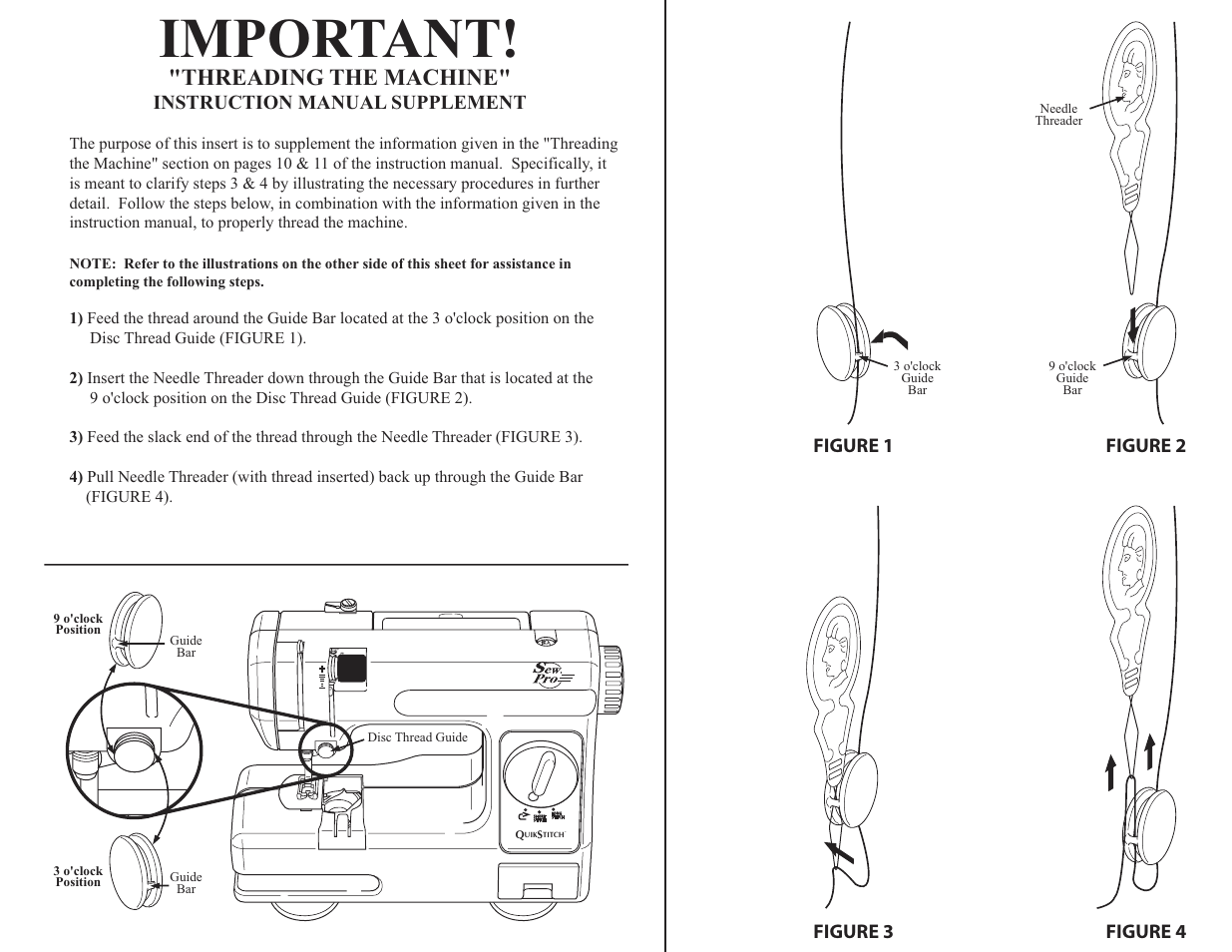 Important, Threading the machine, Figure 1 figure 2 figure 3 figure 4 | Instruction manual supplement | Top Innovations SP-402 User Manual | Page 21 / 21