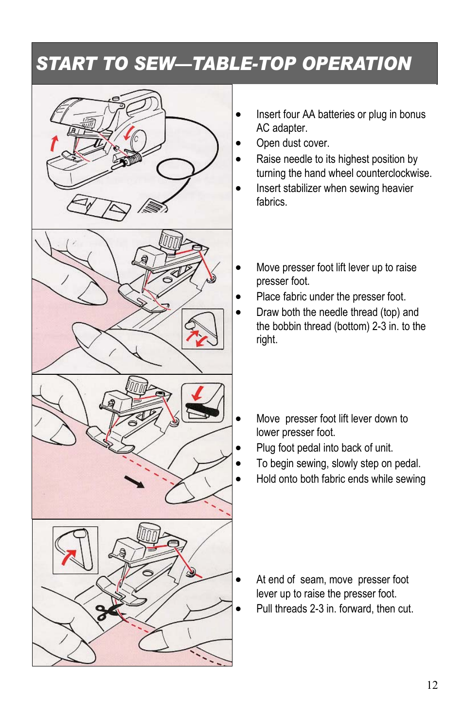 Start to sew—table-top operation | Top Innovations SP-403 User Manual | Page 13 / 22