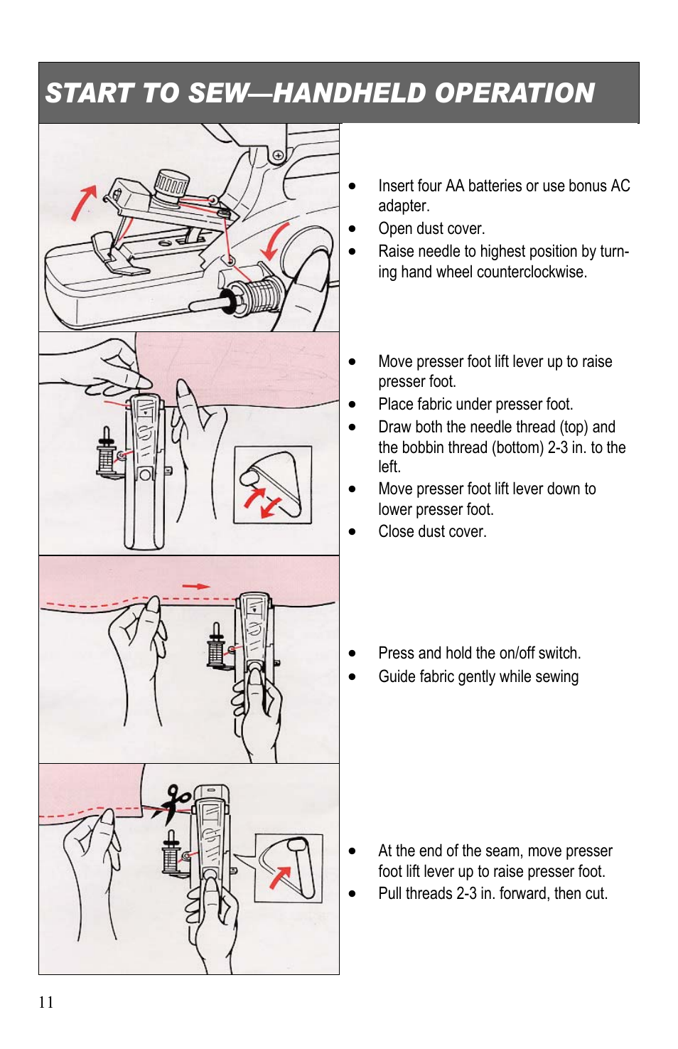 Start to sew—handheld operation | Top Innovations SP-403 User Manual | Page 14 / 22