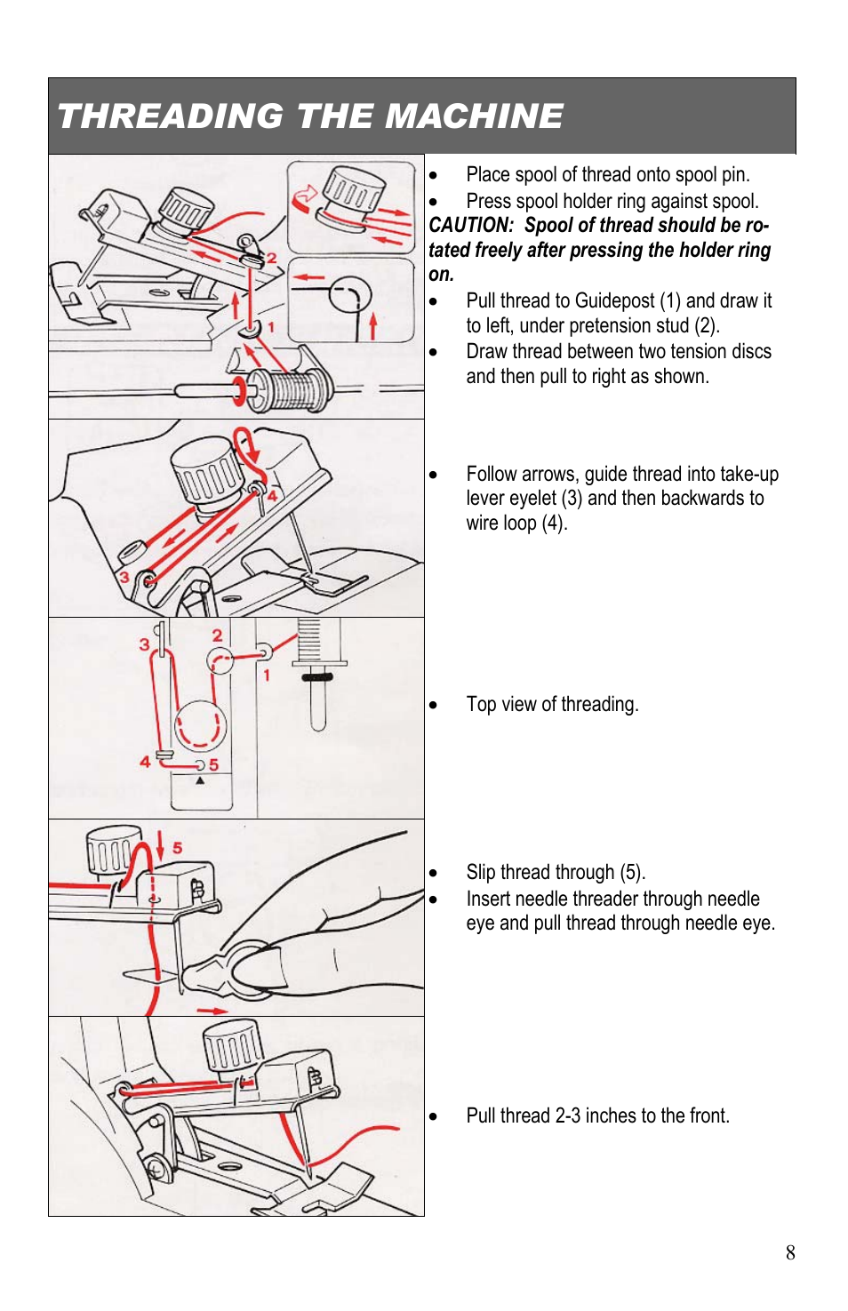 Threading the machine | Top Innovations SP-403 User Manual | Page 9 / 22