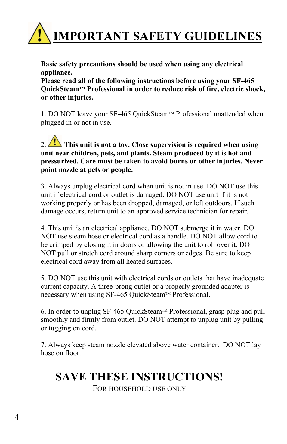 Important safety guidelines, Save these instructions | Top Innovations SF-465 User Manual | Page 4 / 16