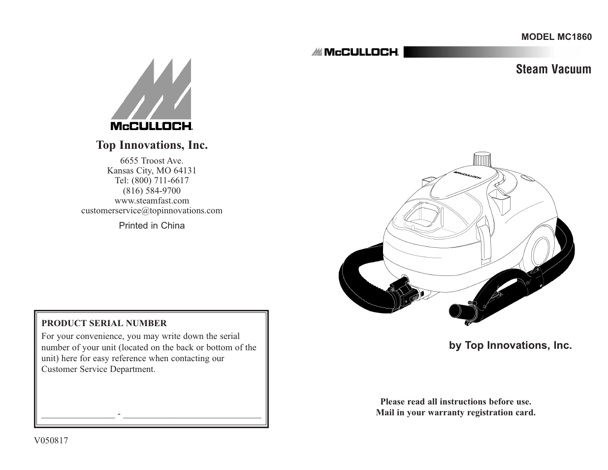 Top Innovations MODEL MC1860 User Manual | 8 pages