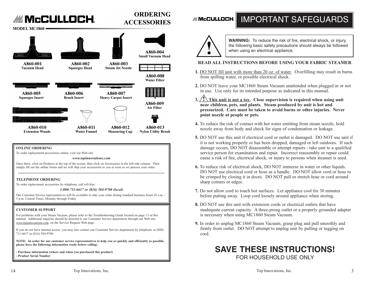 Important safeguards save these instructions | Top Innovations MODEL MC1860 User Manual | Page 3 / 8
