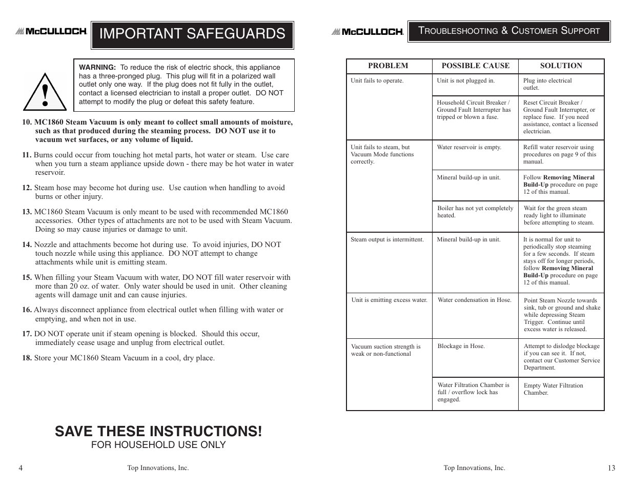 Important safeguards save these instructions | Top Innovations MODEL MC1860 User Manual | Page 4 / 8