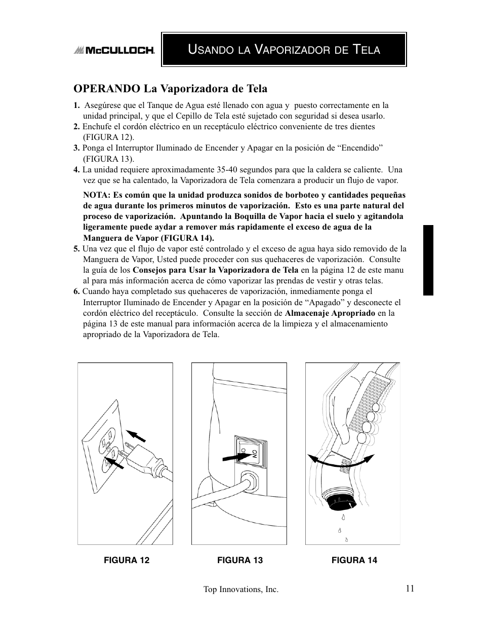 Operando la vaporizadora de tela | Top Innovations MC1407 User Manual | Page 43 / 48