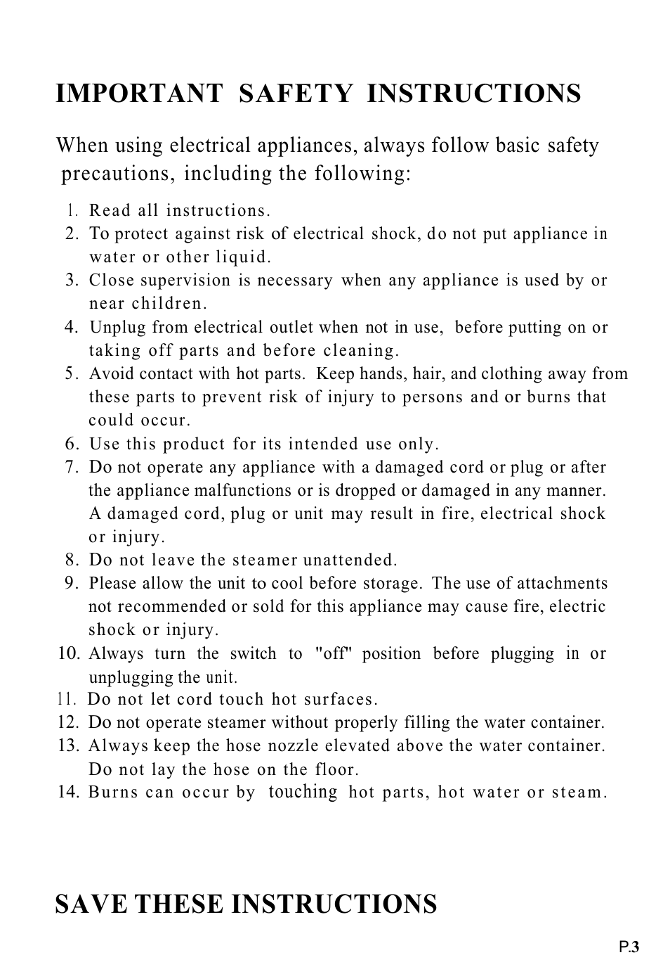 Important, Save these instructions, Safety instructions | Top Innovations SP-350 User Manual | Page 4 / 13