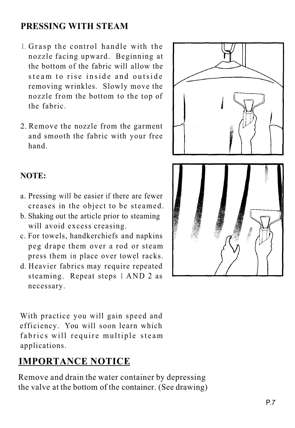 Importance notice, Pressing with steam | Top Innovations SP-350 User Manual | Page 8 / 13