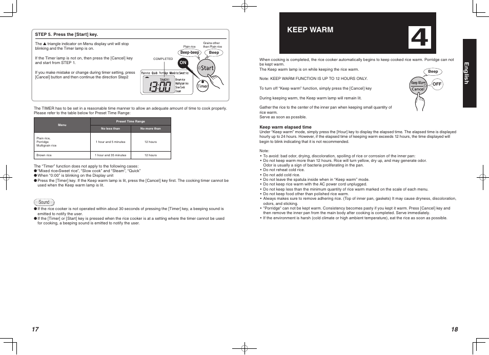 Keep warm | Tiger Products Co., Ltd JBA-T10A User Manual | Page 10 / 17