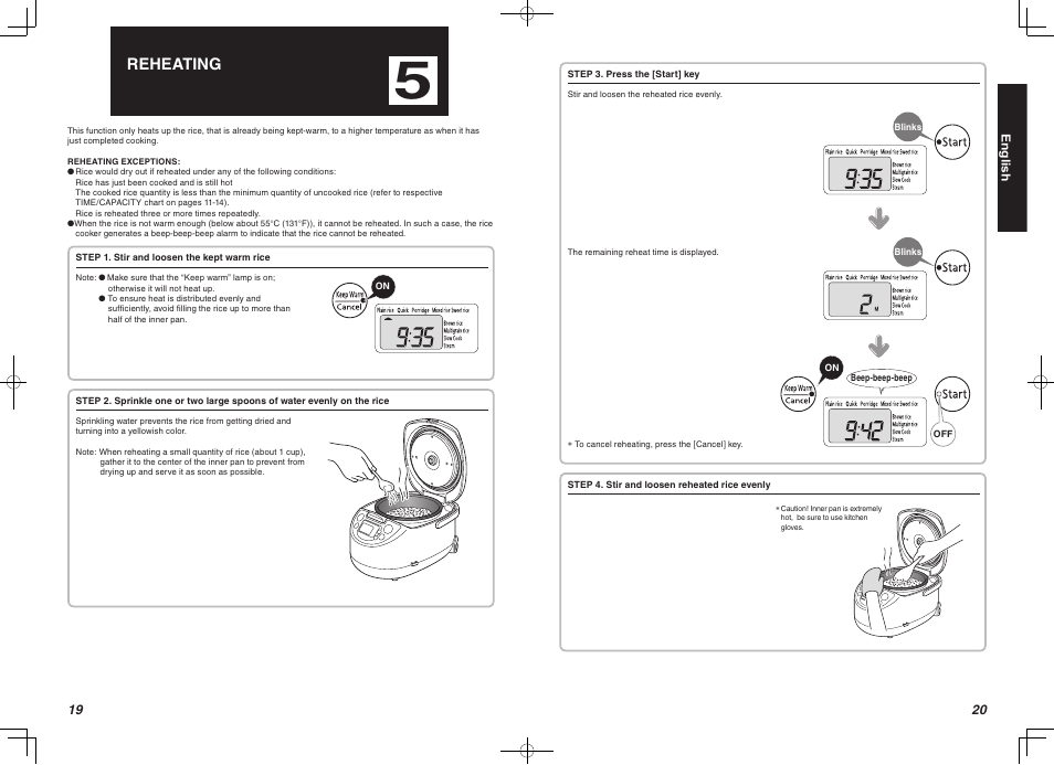 Reheating | Tiger Products Co., Ltd JBA-T10A User Manual | Page 11 / 17