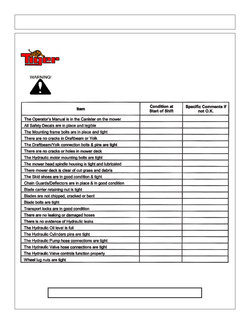 Operation rotary mower pre-operation inspection | Tiger Products Co., Ltd TS 100A User Manual | Page 61 / 178