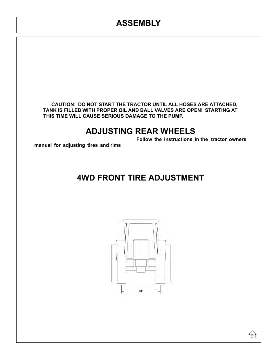 Assembly, Adjusting rear wheels, 4wd front tire adjustment | Tiger Products Co., Ltd JOHN DEERE 5101E User Manual | Page 29 / 210