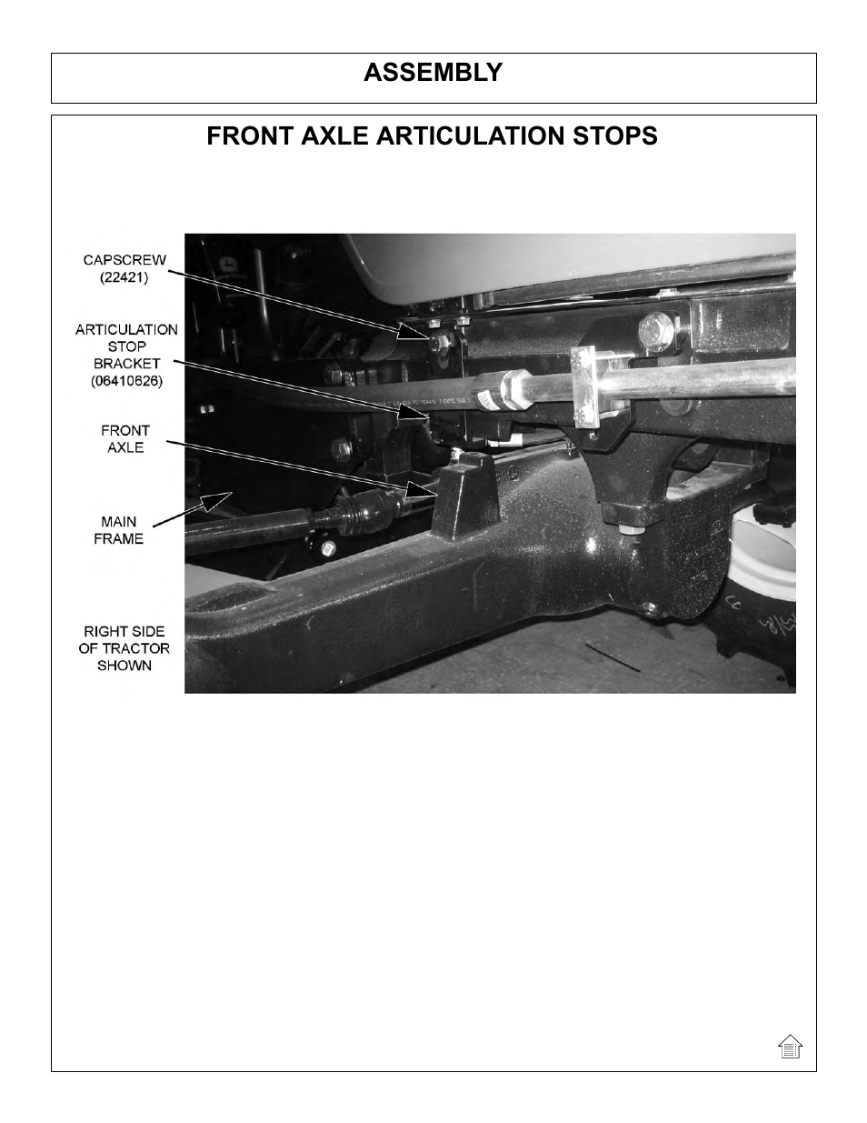 Assembly, Front axle articulation stops | Tiger Products Co., Ltd JOHN DEERE 5101E User Manual | Page 30 / 210