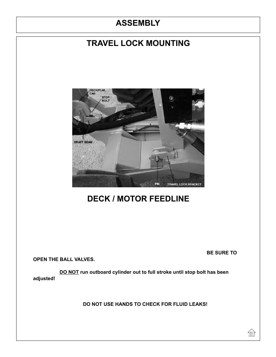 Assembly, Travel lock mounting, Deck / motor feedline | Tiger Products Co., Ltd JOHN DEERE 5101E User Manual | Page 49 / 210