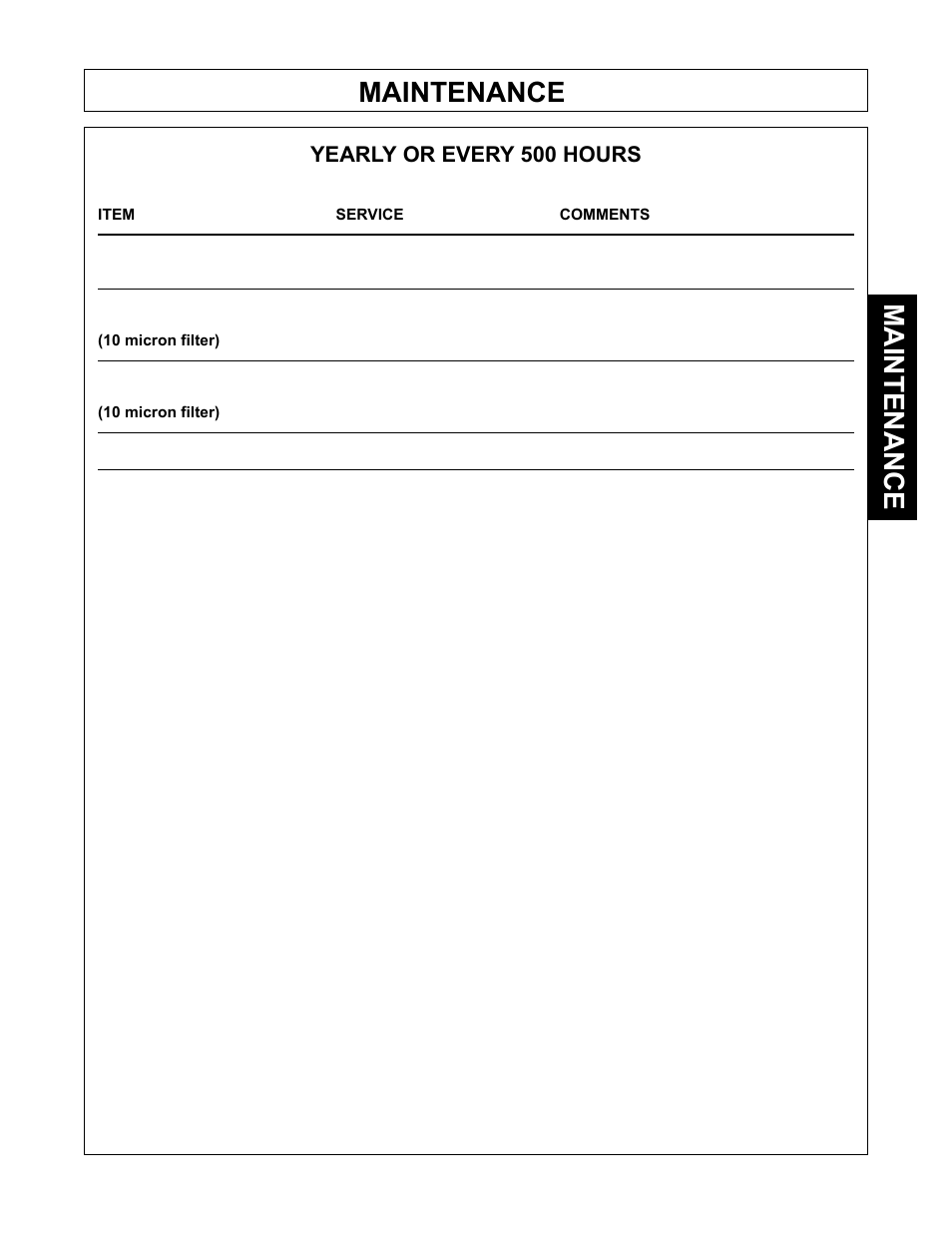 Maintenance, Yearly or every 500 hours | Tiger Products Co., Ltd JOHN DEERE 5101E User Manual | Page 93 / 210
