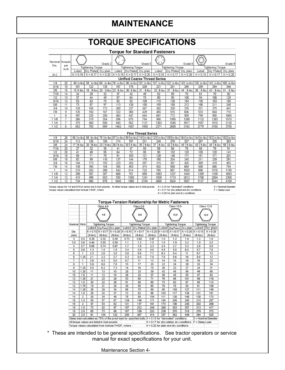 Maintenance torque specifications | Tiger Products Co., Ltd JD 72-7520 User Manual | Page 69 / 144