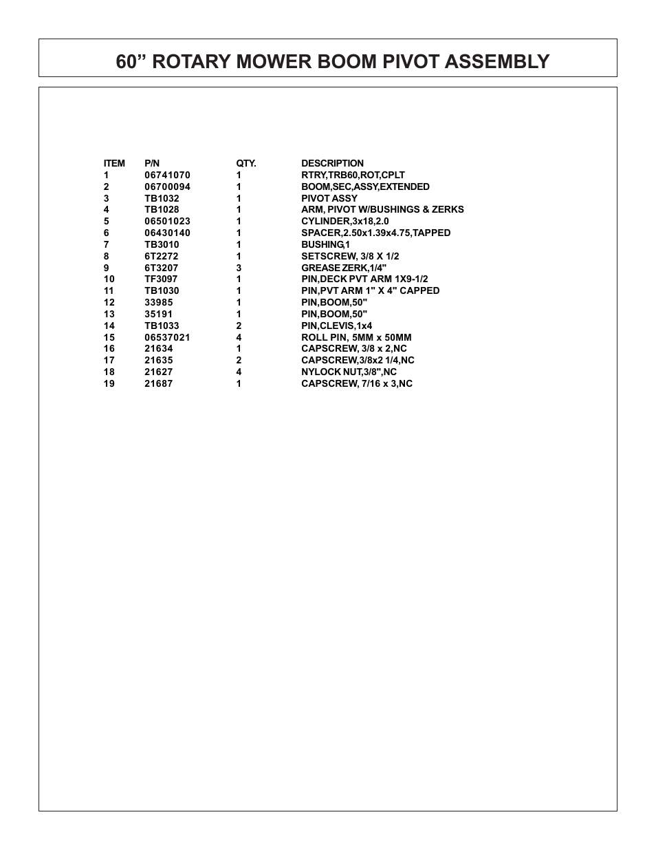 60” rotary mower boom pivot assembly | Tiger Products Co., Ltd COUGAR BOOM 7X30 User Manual | Page 147 / 188