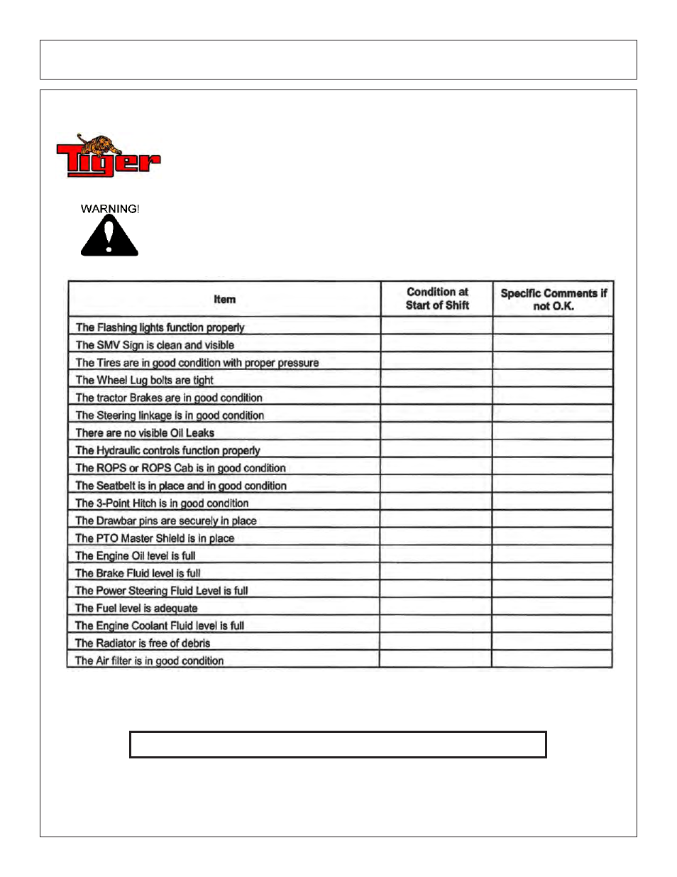 Operation tractor pre-operation inspection | Tiger Products Co., Ltd 6020009 User Manual | Page 59 / 150