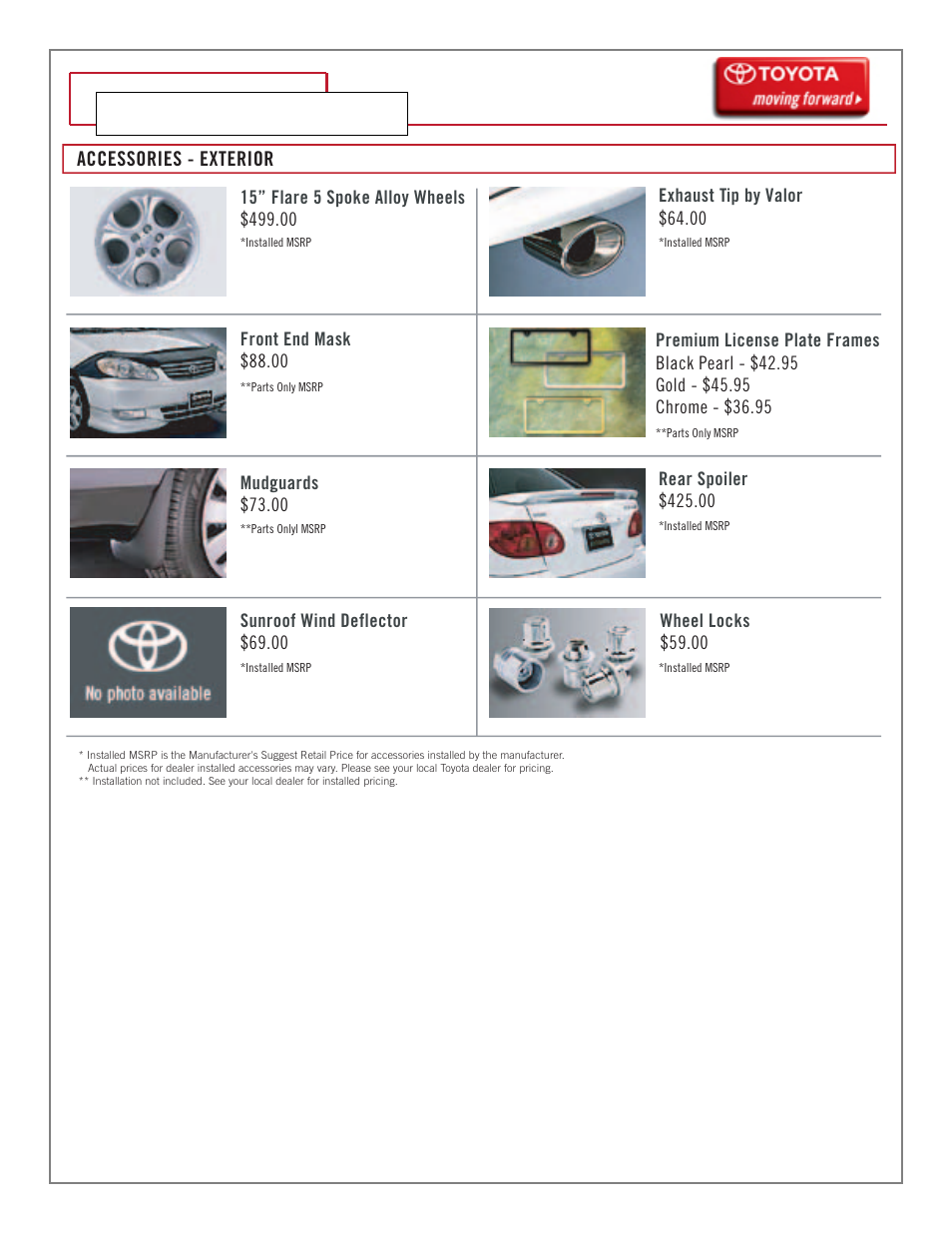 06 // corolla, Accessories - exterior | TOYOTA Corola 2006 User Manual | Page 16 / 19