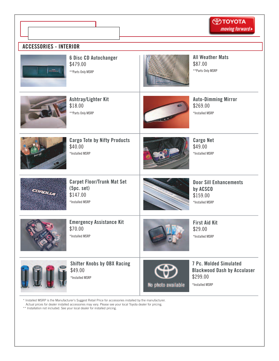 06 // corolla, Accessories - interior | TOYOTA Corola 2006 User Manual | Page 17 / 19