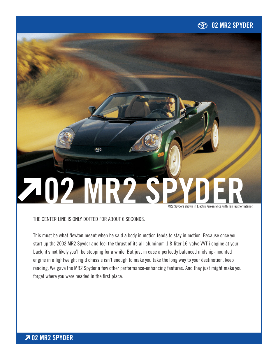TOYOTA Spyder 02 MR2 User Manual | 3 pages