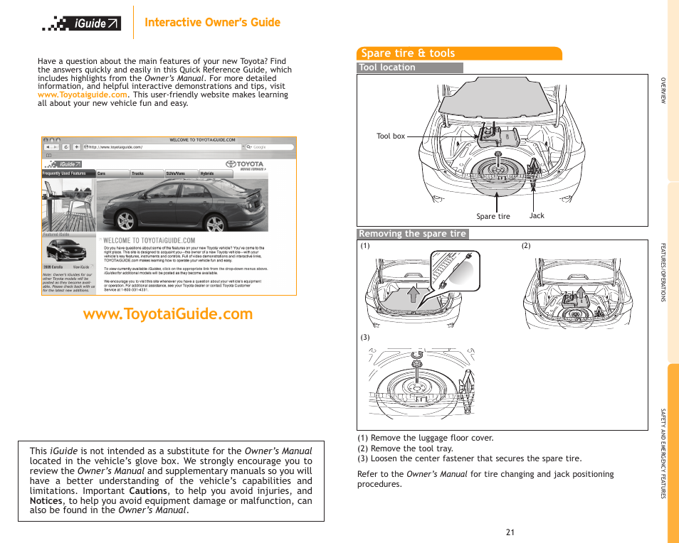 Interactive owner’s guide, Spare tire & tools | TOYOTA Corolla MN 00505-QRG09-COR User Manual | Page 2 / 14