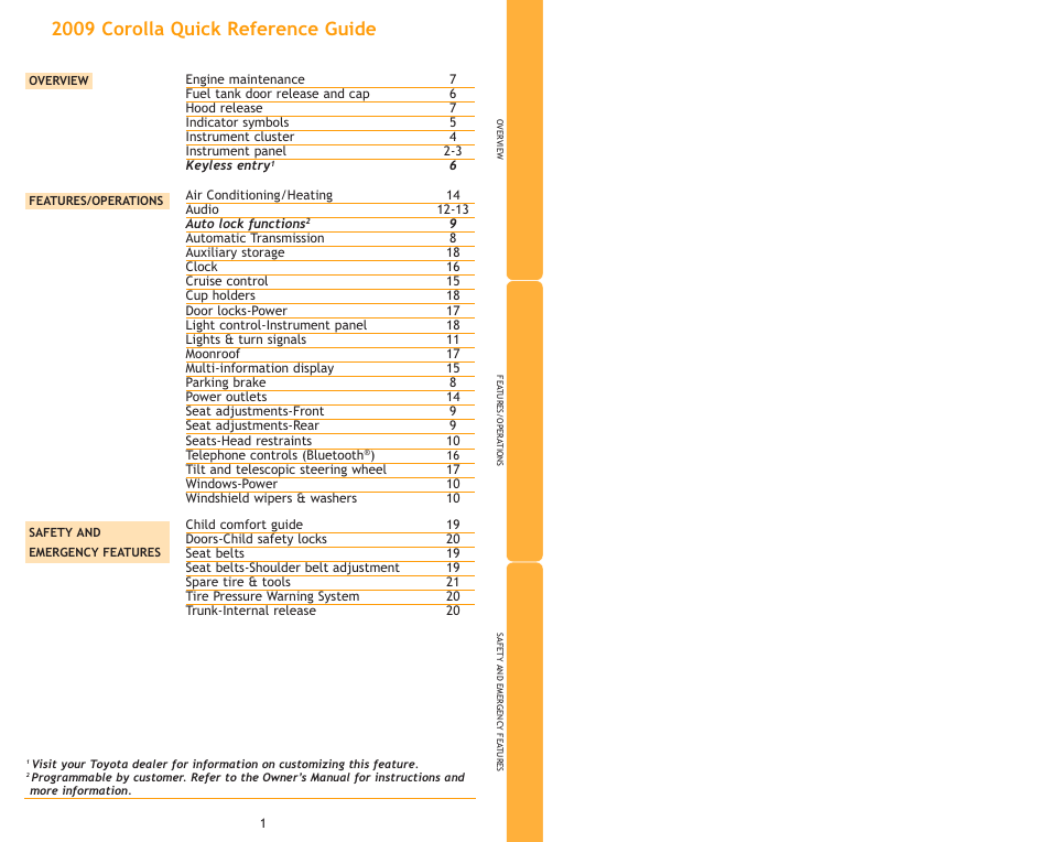 2009 corolla quick reference guide | TOYOTA Corolla MN 00505-QRG09-COR User Manual | Page 3 / 14