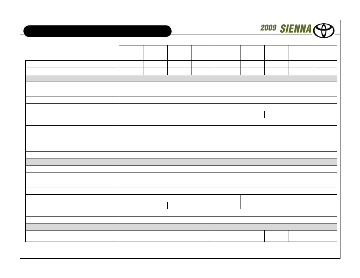 Specifications | TOYOTA SIENNA User Manual | Page 12 / 18