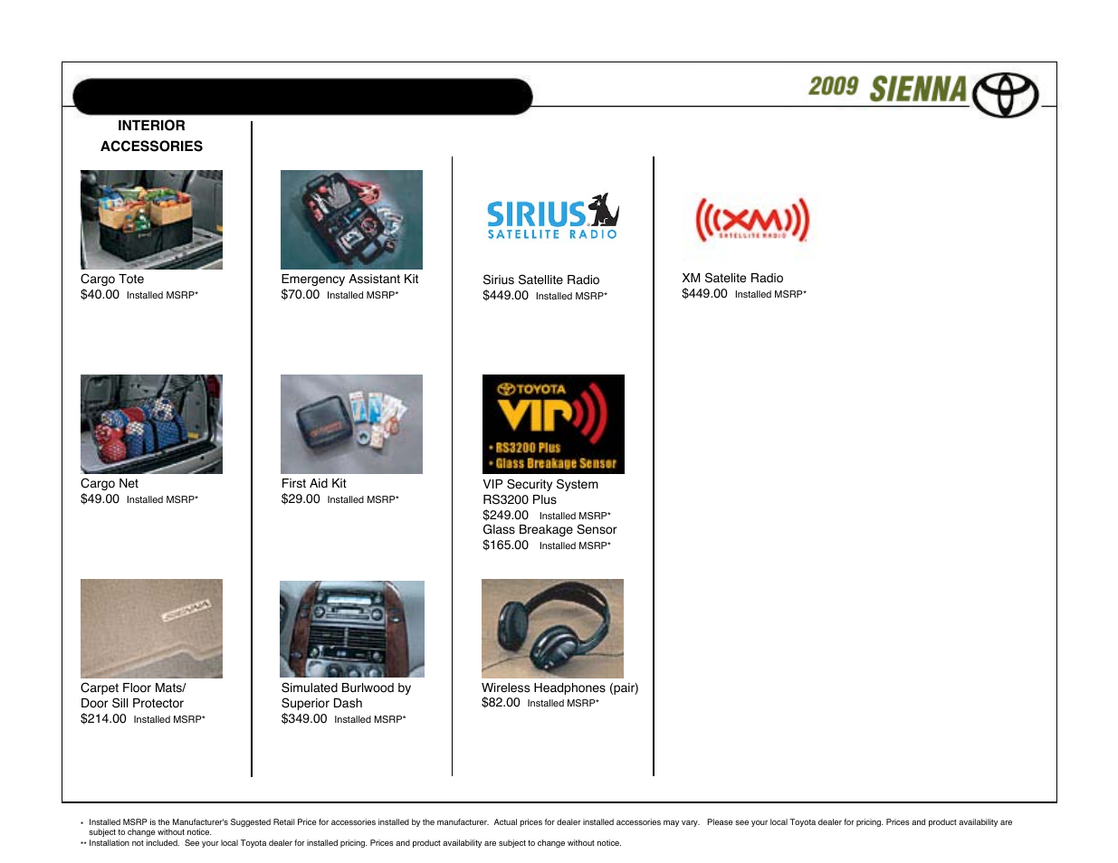 Accessories | TOYOTA SIENNA User Manual | Page 15 / 18