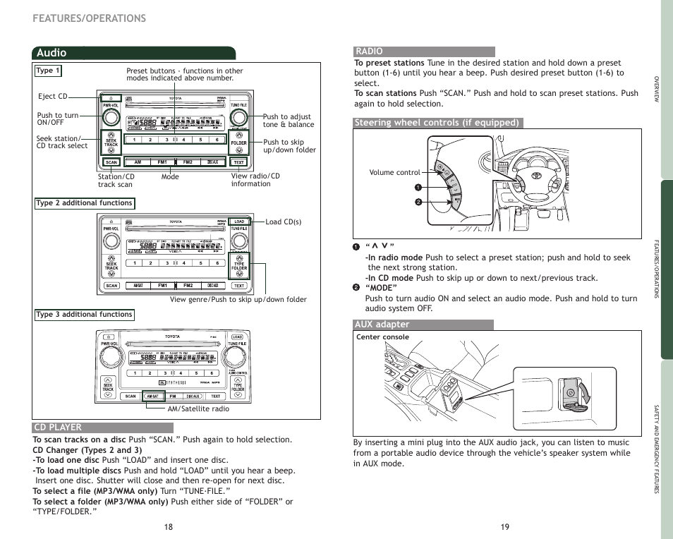 Audio, Features/operations | TOYOTA 2009 4Runner User Manual | Page 12 / 17