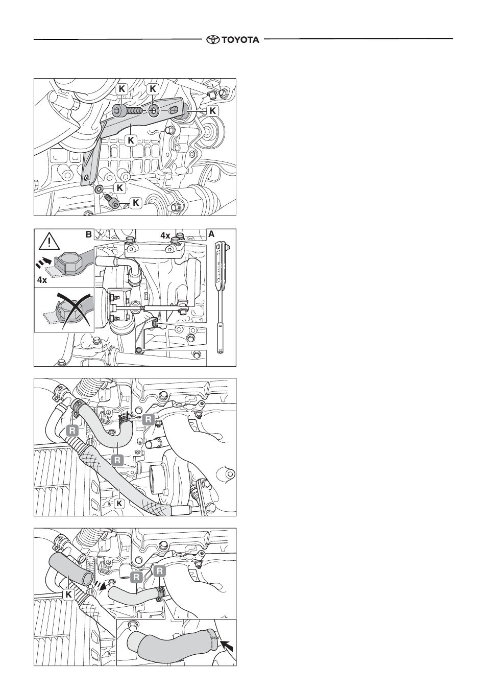 Install turbo charger bracket, Tightening turbo charger, Install water inlet connection | TOYOTA pmn User Manual | Page 47 / 64