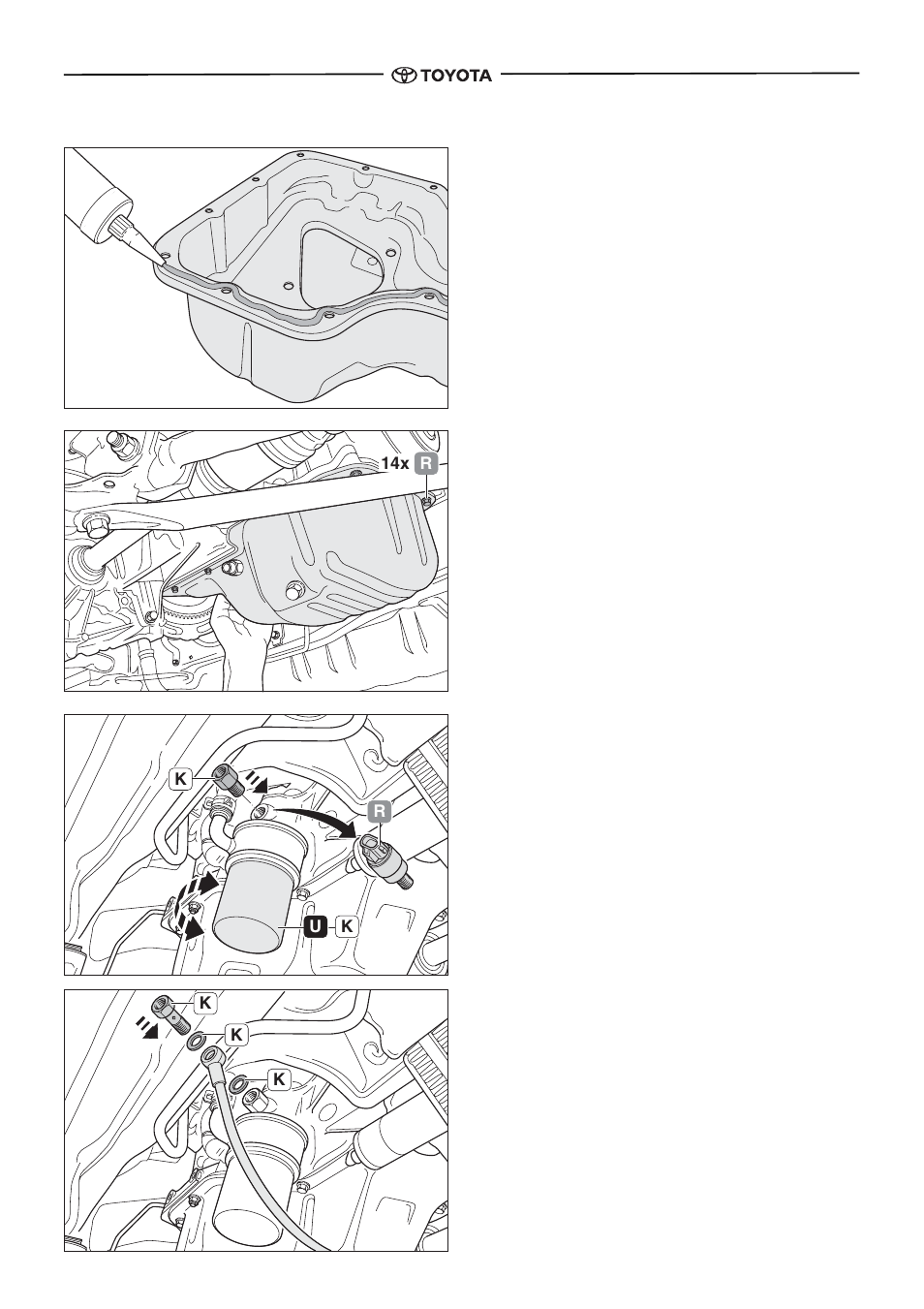 Installation engine compartment lower, Apply liquid gasket to oil pan, Install oil pan | Install oil pressure switch extension, Install oil pressure switch extension bolt | TOYOTA pmn User Manual | Page 49 / 64