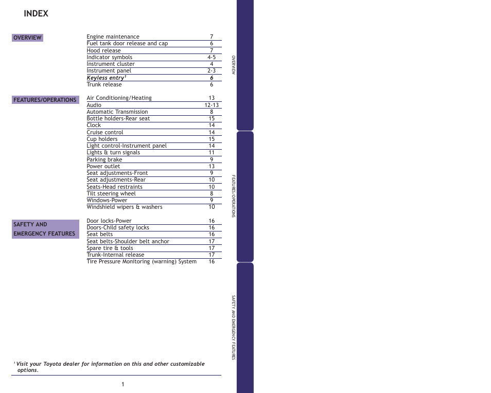 Index | TOYOTA 2009 Yaris Sedan User Manual | Page 3 / 13