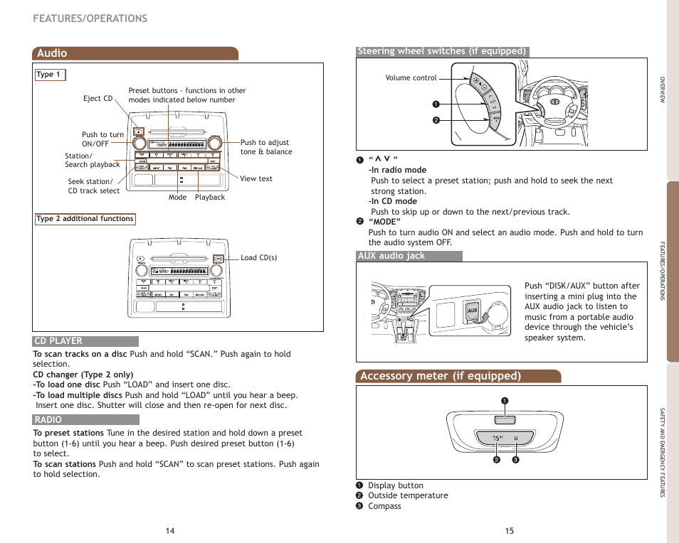 Audio, Accessory meter (if equipped), Features/operations | TOYOTA 2009 Tacoma User Manual | Page 10 / 15