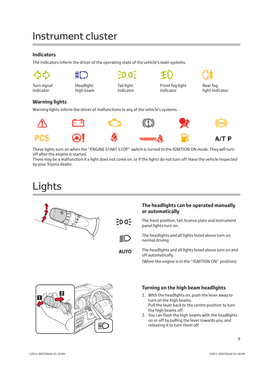 Lights, Instrument cluster | TOYOTA LAND CRUISER V8 User Manual | Page 11 / 20