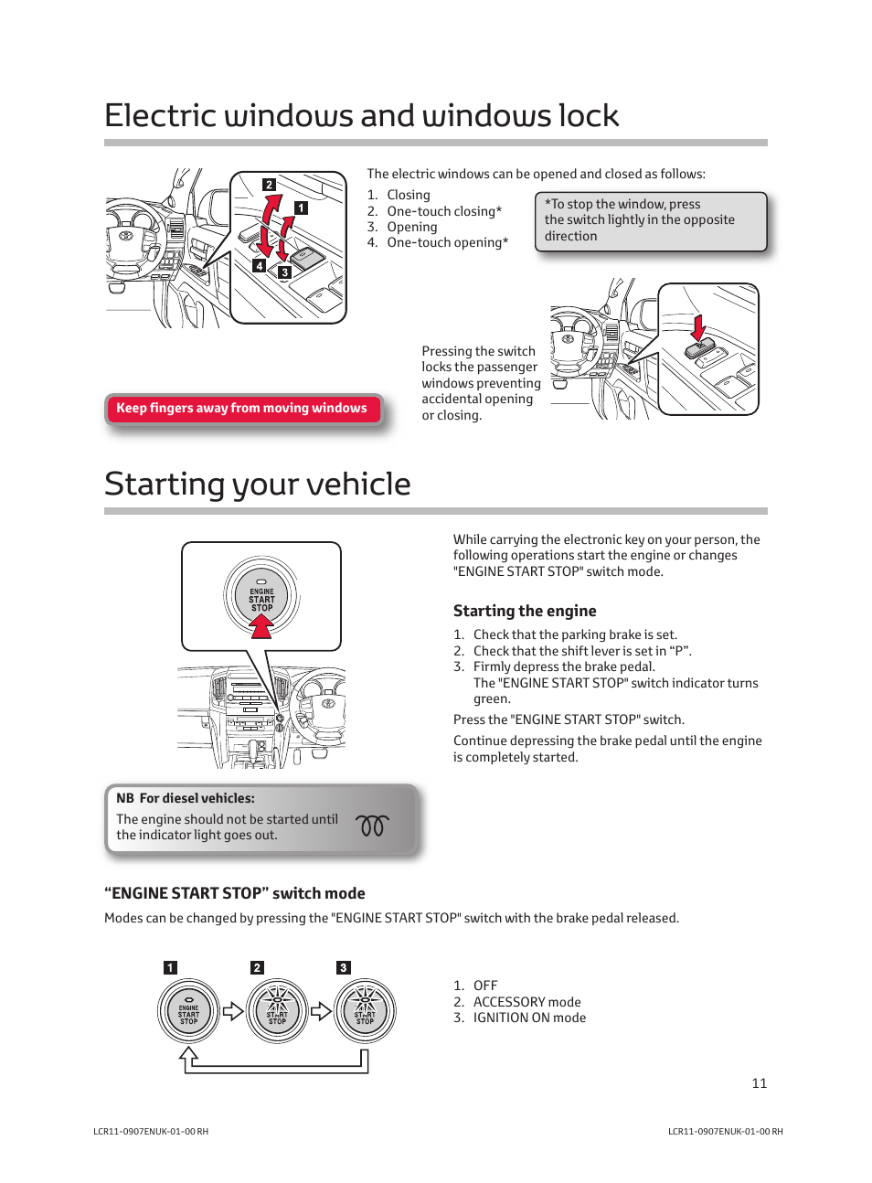 Electric windows and windows lock, Starting your vehicle | TOYOTA LAND CRUISER V8 User Manual | Page 13 / 20