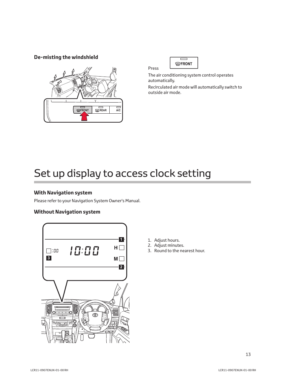 Set up display to access clock setting | TOYOTA LAND CRUISER V8 User Manual | Page 15 / 20